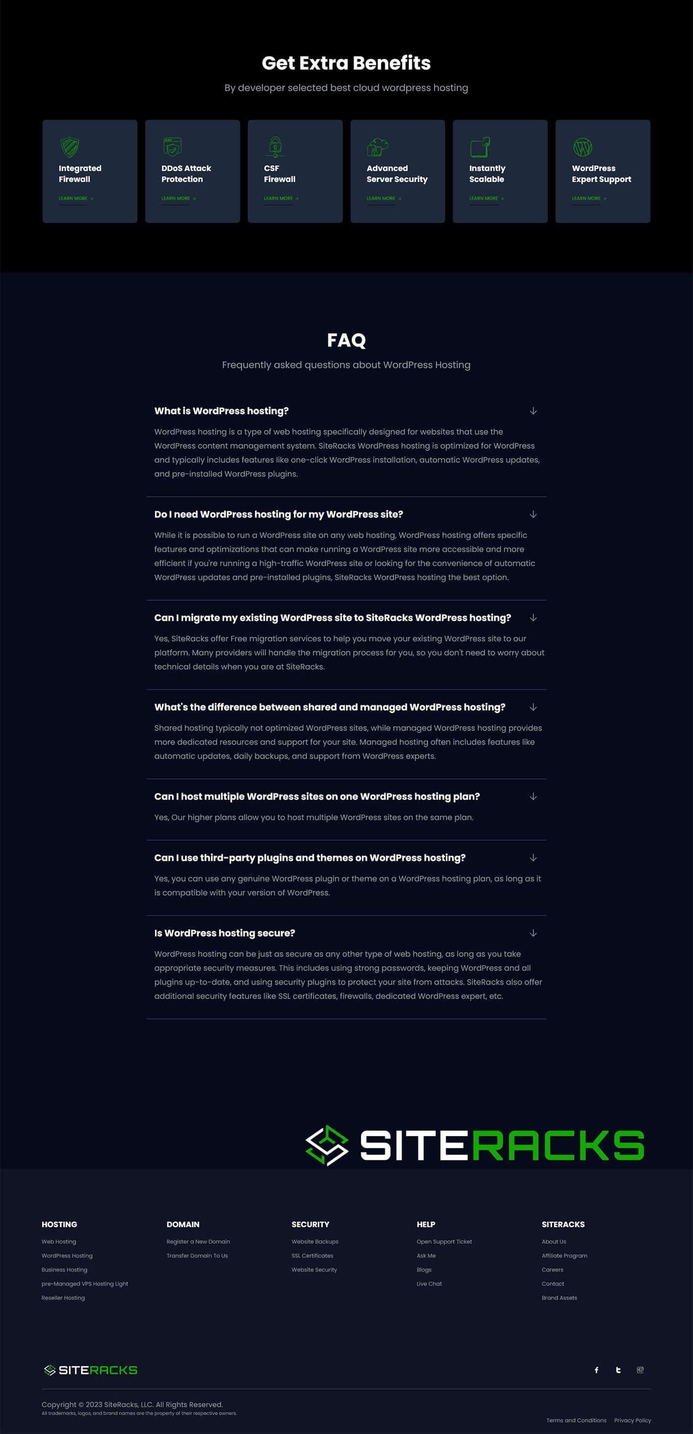SiteRacks Hosting — full page