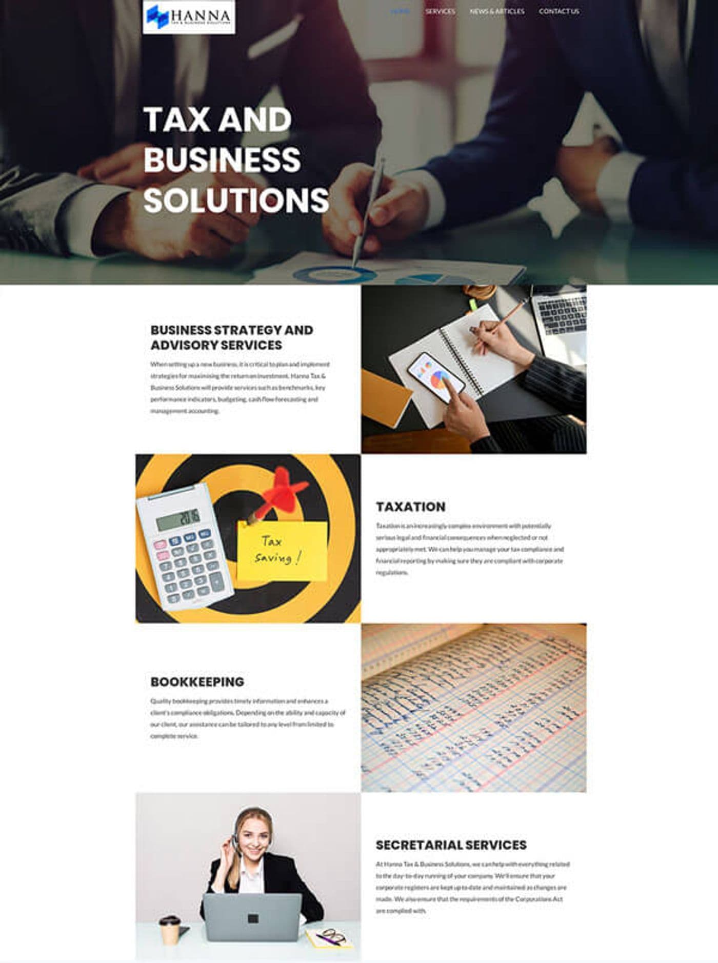 A tax and business services website built on WordPress