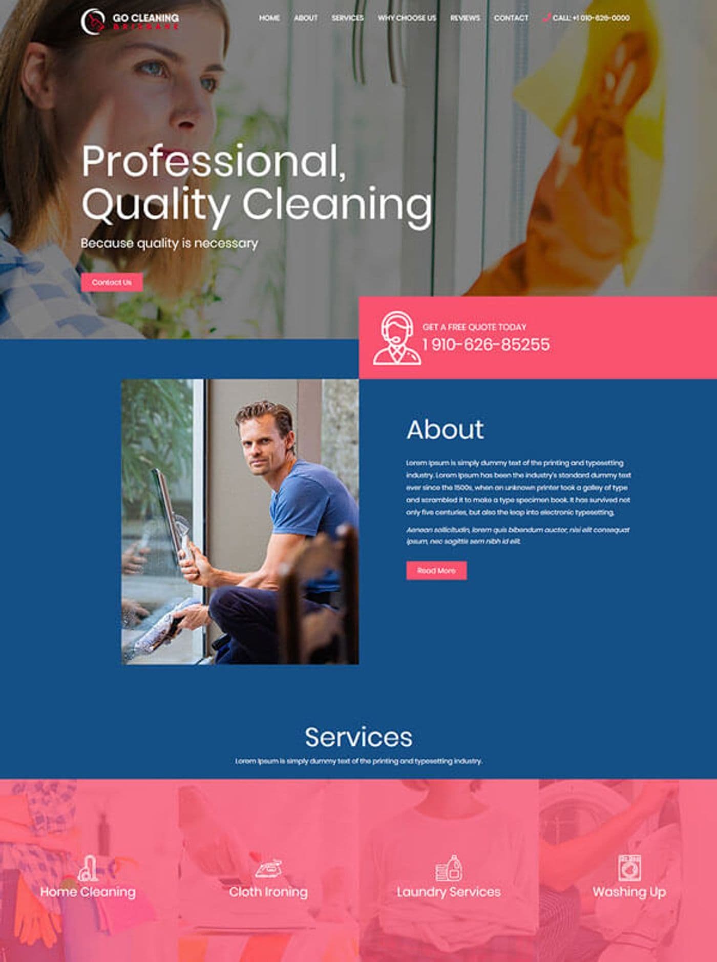 A cleaning company's WordPress site, from my project record